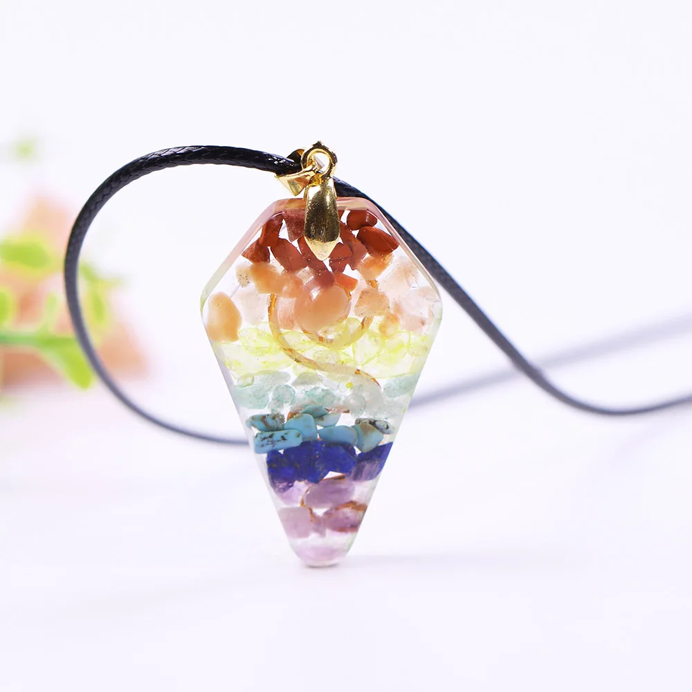 7 кристаллической чакры (камень ожерелье Рейки Исцеление Orgonite кулон лечебный