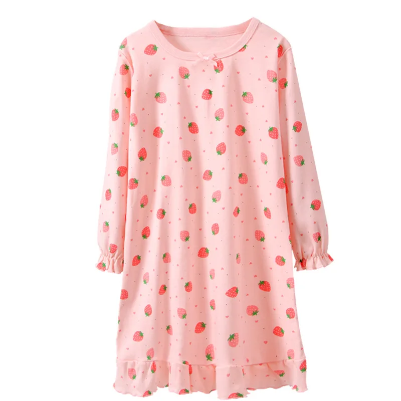 

new delivery children clothes baby spring autumn long sleeve pajama Nightdress 100% cotton home clothes 100-175 strawberry
