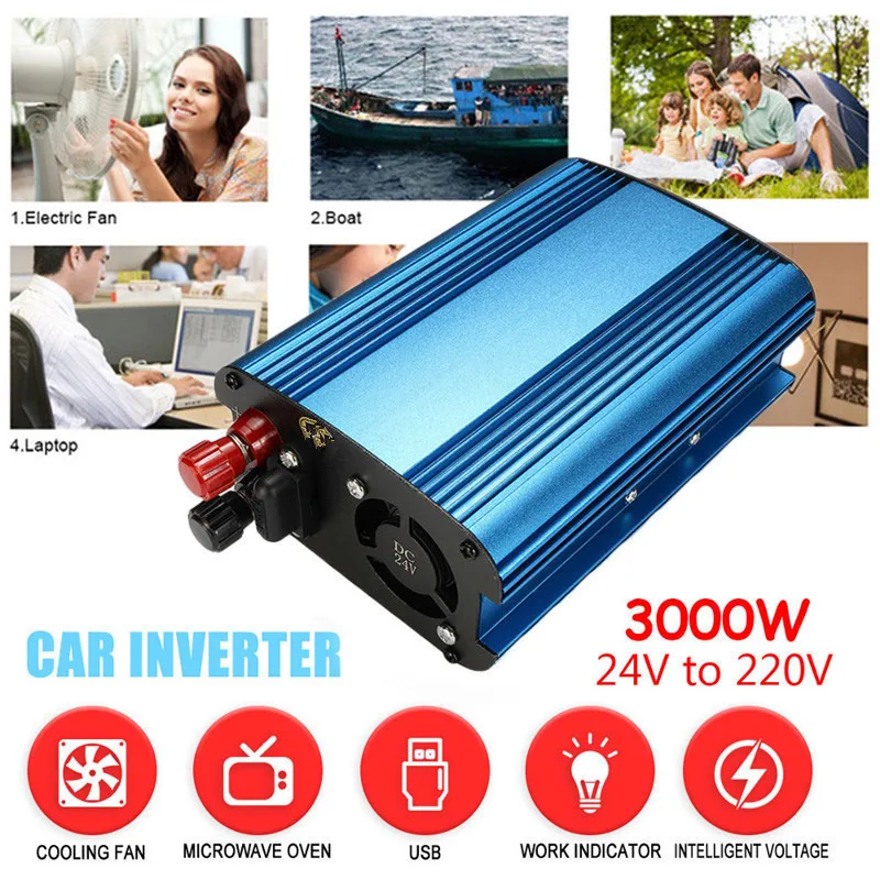 

Modified Sine Wave 12V/24V 220V 3000W/4000W Car Power Inverter Wave USB Converter Solar Inverter Intelligent Voltage Display