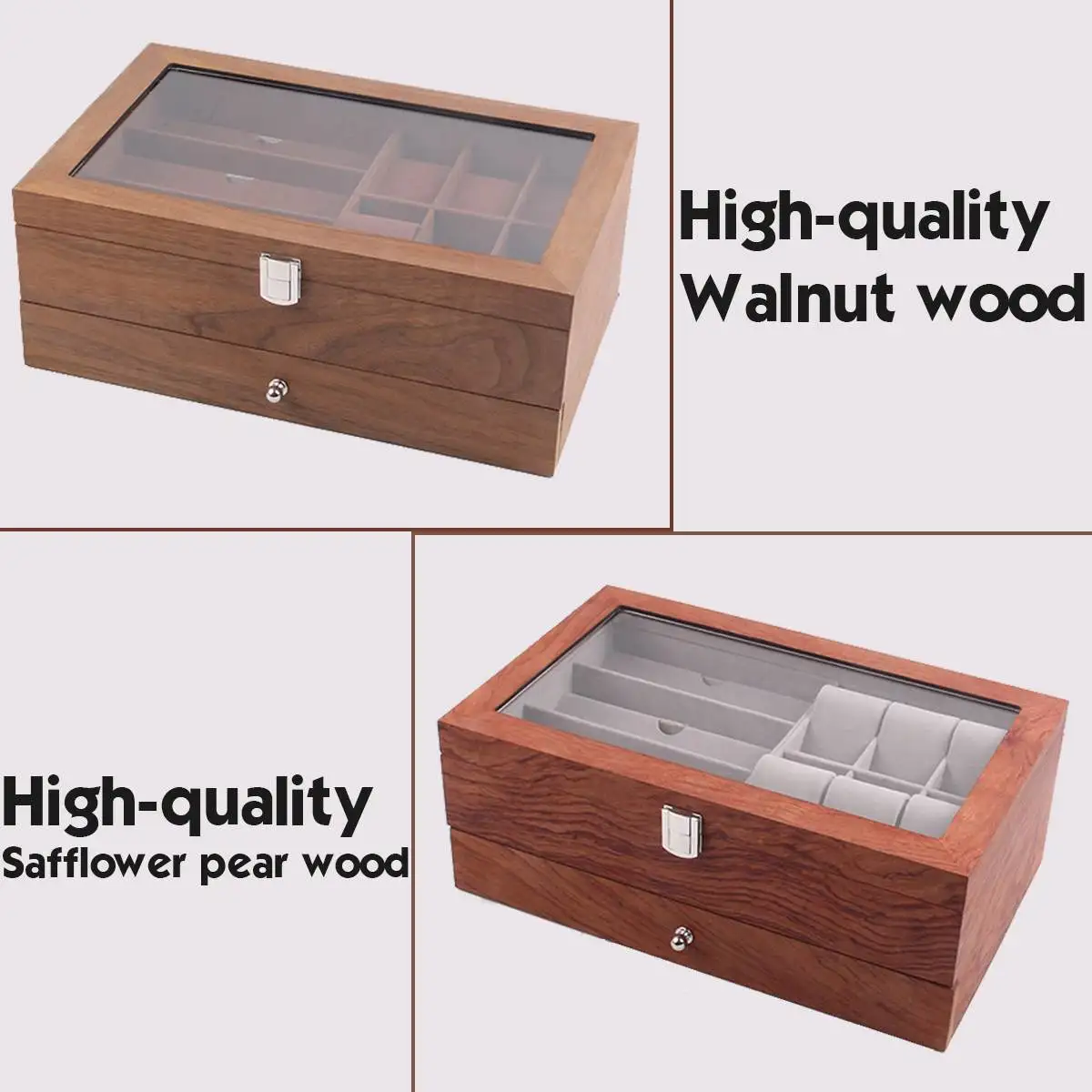 

2 Tiers Watch And Eyewear Display Storage Case Sunglass Organizer Jewelry Collection Case Double-Layer Lockable Storage Box