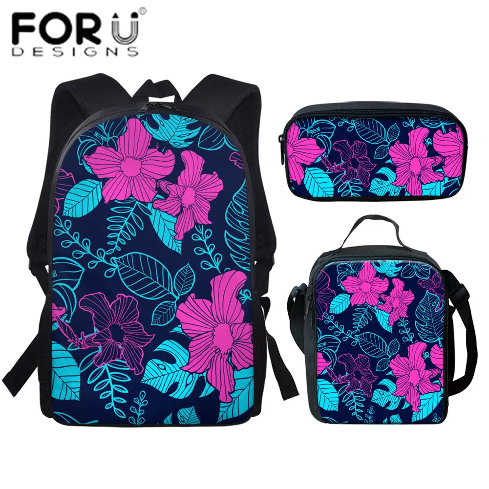 FORUDESIGNS/3 шт./компл. школьные сумки для девочек фиолетовые цветы листья с принтом