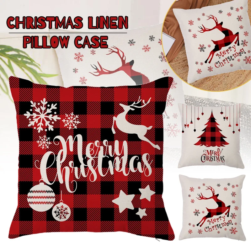 

Christmas Cushion Cover Deer Elk Throw Pillow Case Xmas Tree Ornaments Sofa Office Chair Cushion Cover Home Decoration Gifts
