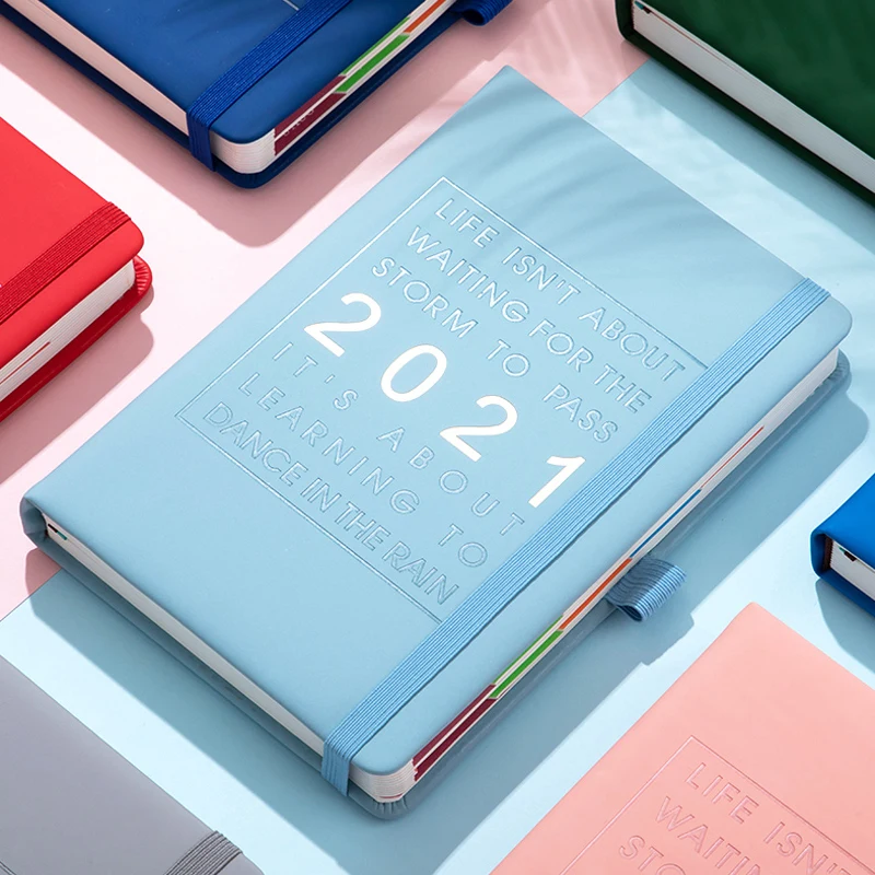 

New Fashion Agenda 2021 Jan-Dec English language Thicken notebook A5 Leather soft cover School planner Efficiency journal
