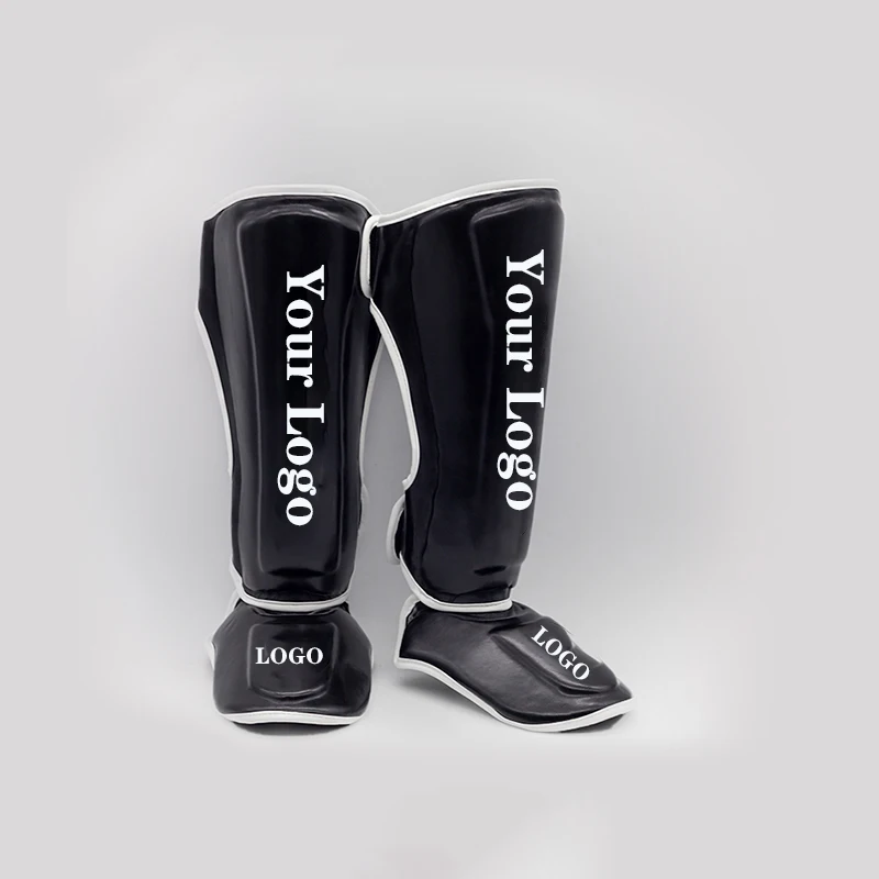 Леггинсы для единоборств с защитой голени из искусственной кожи логотипом на