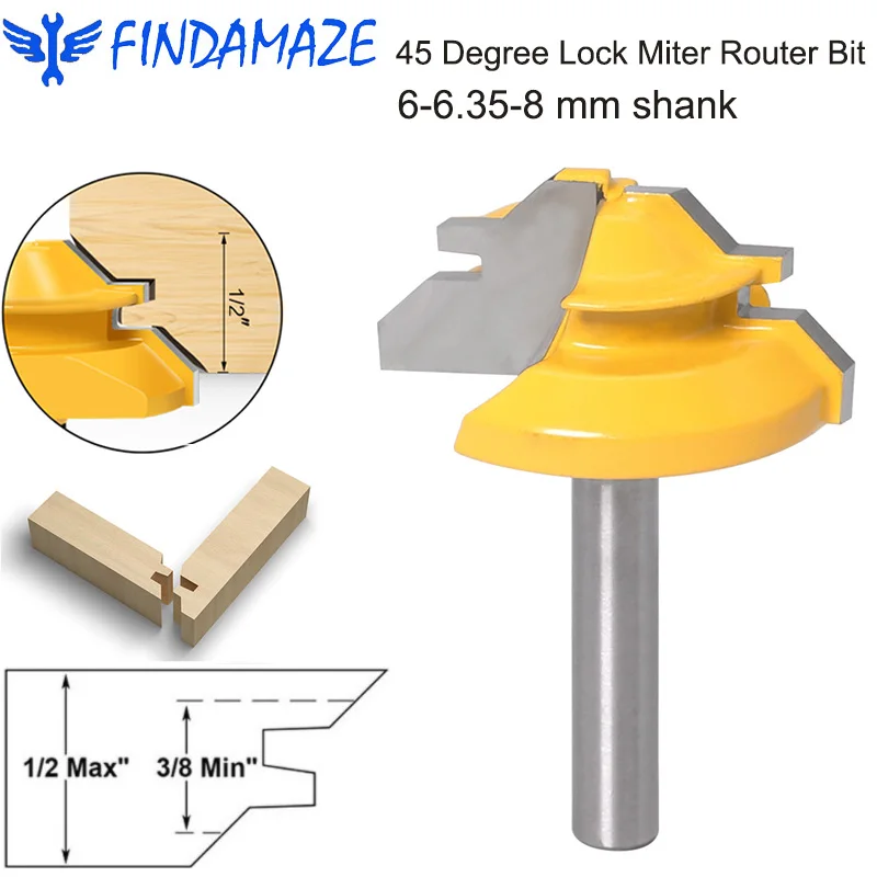 

45 Degree Locking Bevel Router Bit 6 To 8 Mm Shank Tenon Cutter Straight Cutter Milling Cemented Carbide Woodworking Tool Bit