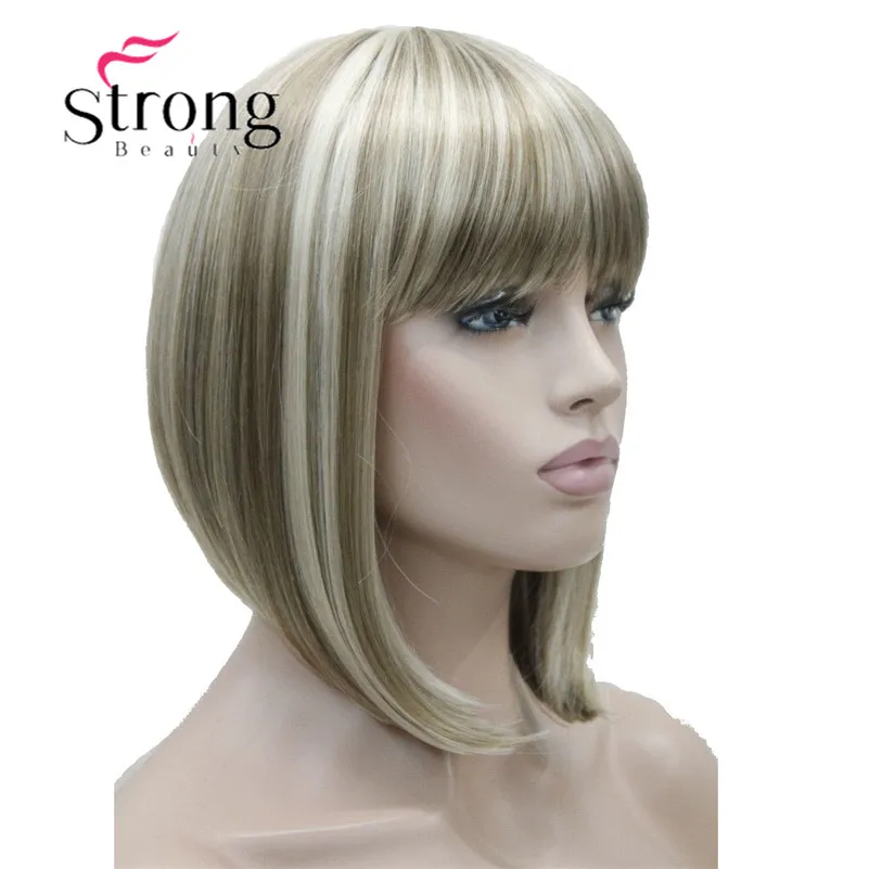 StrongBeauty короткий прямой блонд выделенный боб с челкой синтетический парик черный коричневый красный женские парики выбор цвета - Цвет: H16-613 Blonde Mix