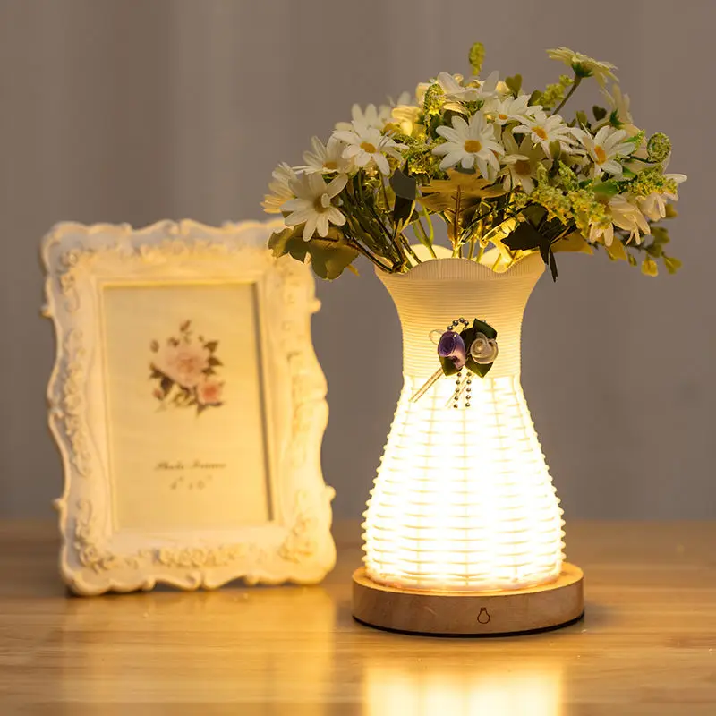 Светодиодная ротанговая настольная лампа в форме вазы Цветочная корзина лента