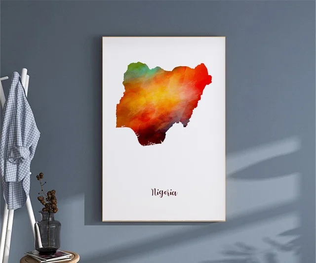

Nigeria Map Poster Wall Art Decor Print Gift canvas watercolor poster