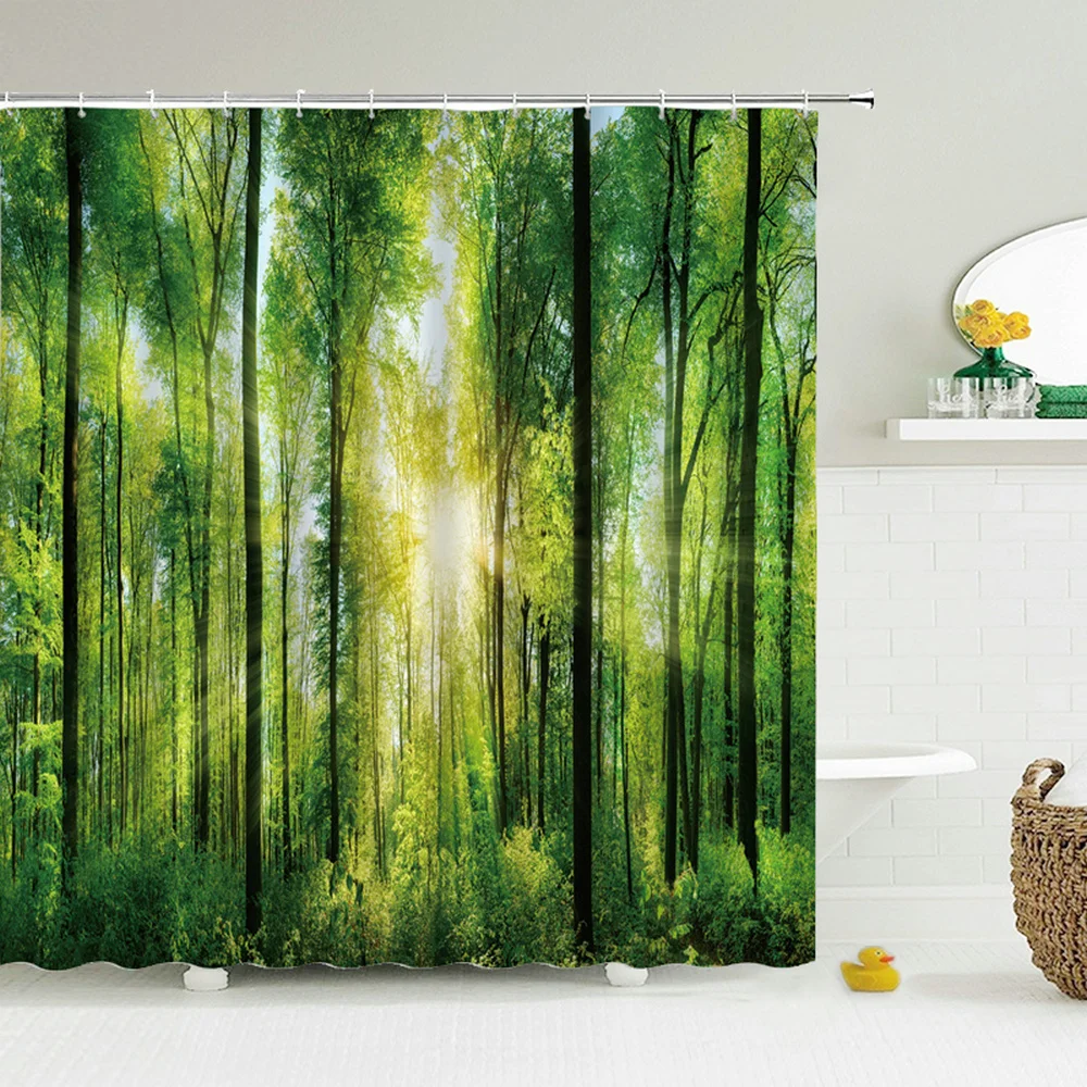 

Nature Forest Shower Curtain Waterproof Bathroom Screen Trees Scenery Curtains Polyester Cloth Home Decoration Bath Curtains