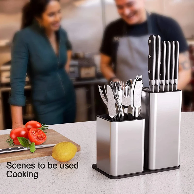 

Kitchen Universal Knife Block Utensil Holder Set, 2 in 1 Flatware Holder Organized, Holds Up to 12 Knives, Spatula Forks