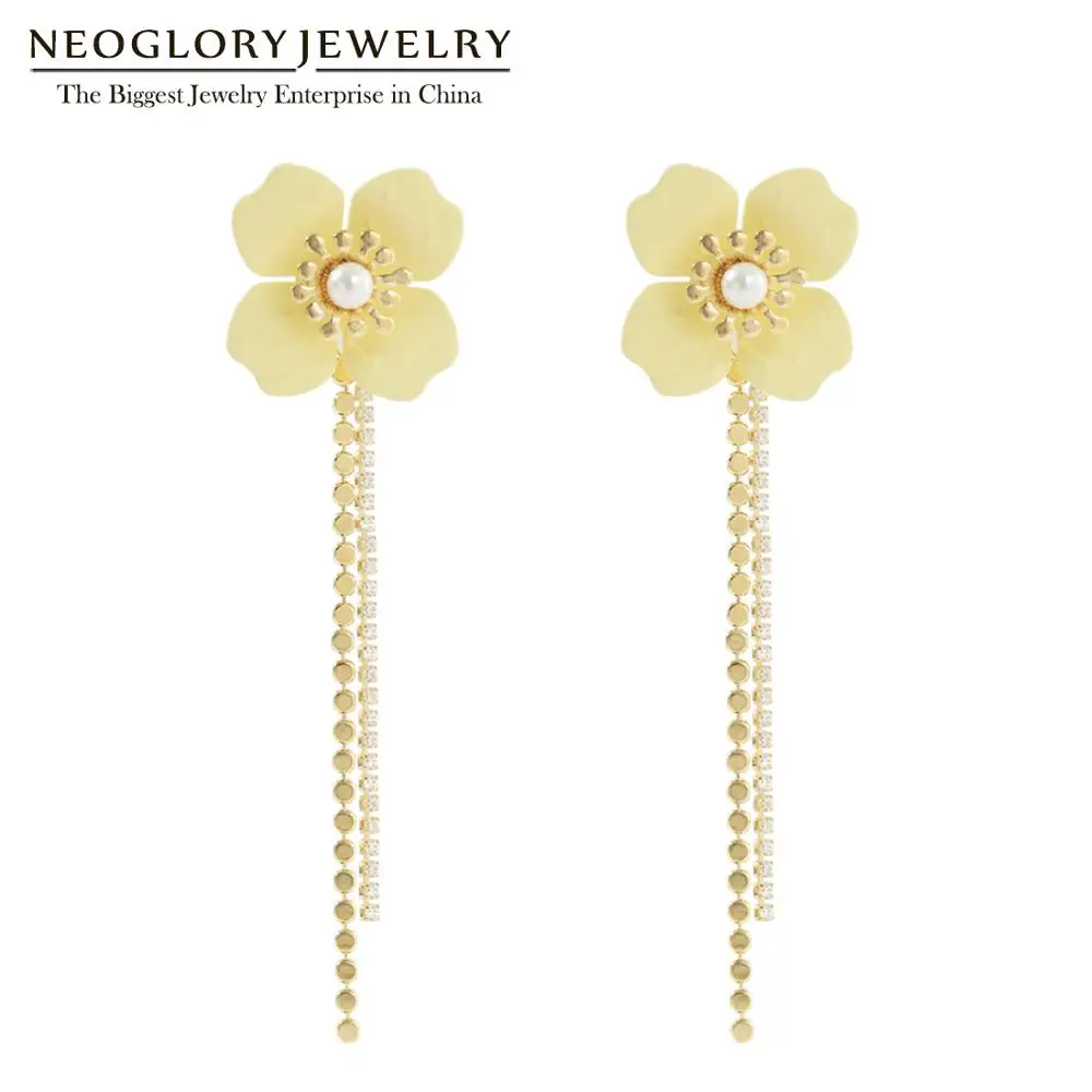 Neoglory модный эмалевый Подсолнух кисточкой серьги для женщин ракушка жемчуг