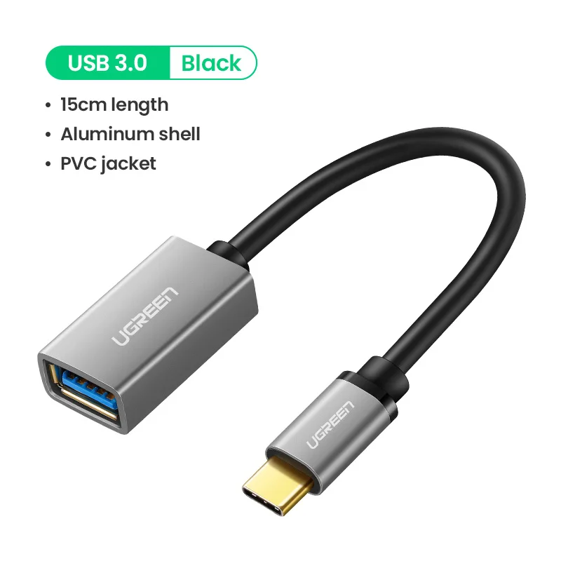 Ugreen USB C к USB адаптер Тип C OTG USB кабель C штекер USB 3,0 A женский кабель адаптер для MacBook Pro samsung S9 USB-C OTG - Цвет: USB 3.0 Metal Black