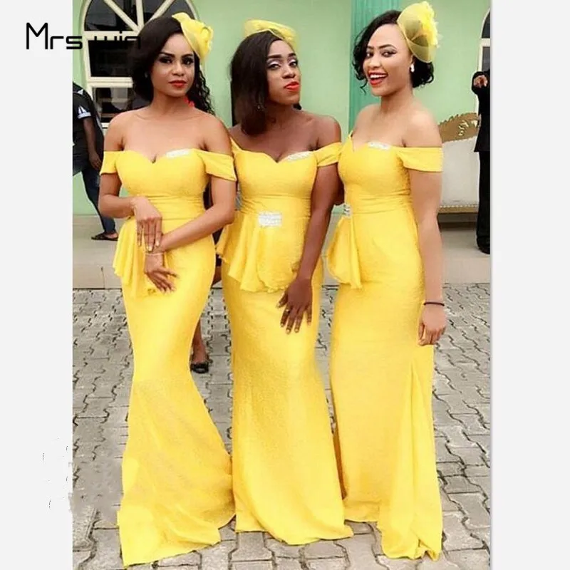 Свадебное платье с открытыми плечами Mrs win длинное желтое Русалка вырезом