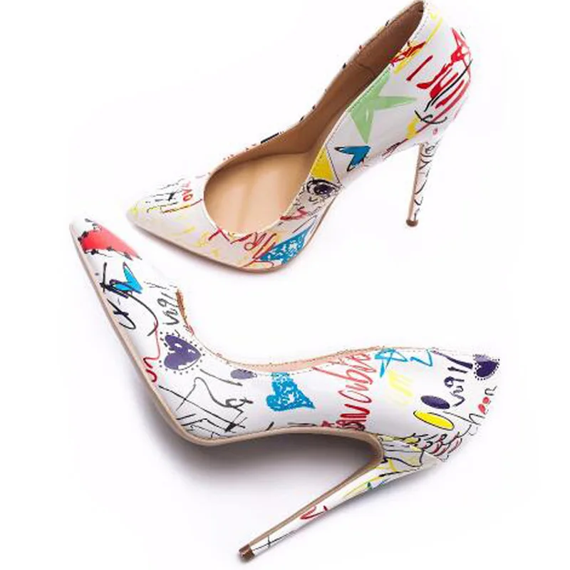 

Women Heels Graffiti Colorful Bridal Shoes Women Pumps Sexy High Heels Pointed Toe Party Wedding Shoes Stiletto Plus Size 35-42