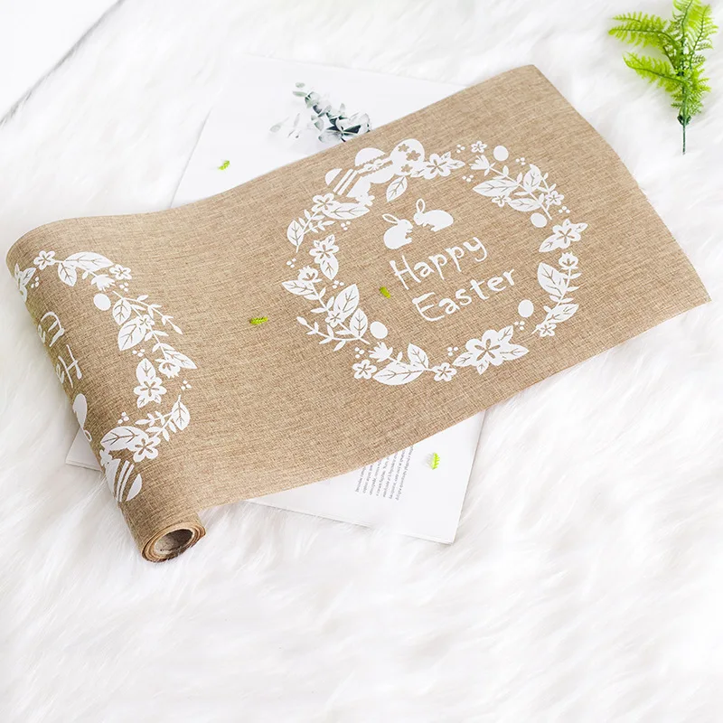 

Easter Bunny Table Runner Easter Eggs Spring Tablecloth Cover Centerpiece Party Home Decoration Tableware Mat Pad