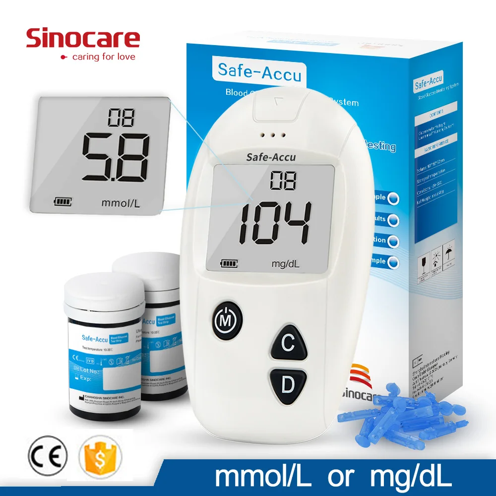 

Sinocare Safe-Accu Blood Glucose Monitor Kit with 50/100 Test Strips Needles Test Accurate for Diabetes Glucometer Blood Sugar