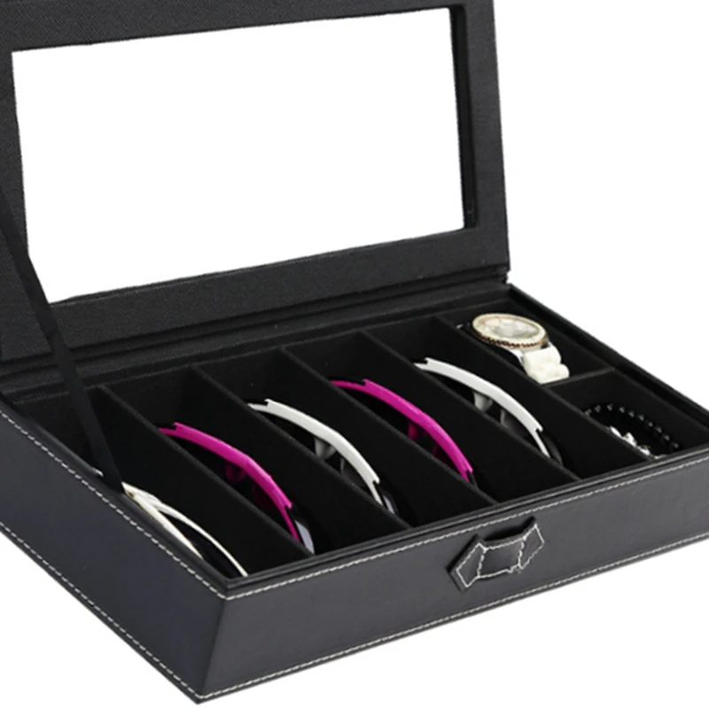

5 Grids Portable Sunglasses Organizer Storage Box Jewelry PU Leather Collection Glasses Display Holder Travel Case