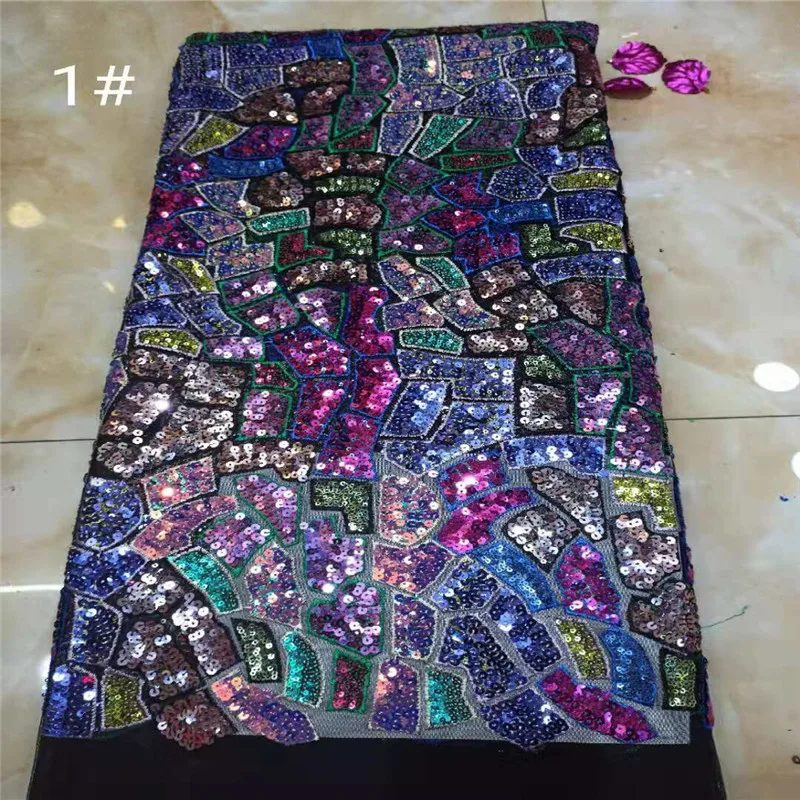 

New Design African Net Lace Fabric,purple High Quality French Velvet Embroidered Tulle Lace Fabric with 3d Sequins 5 Yards