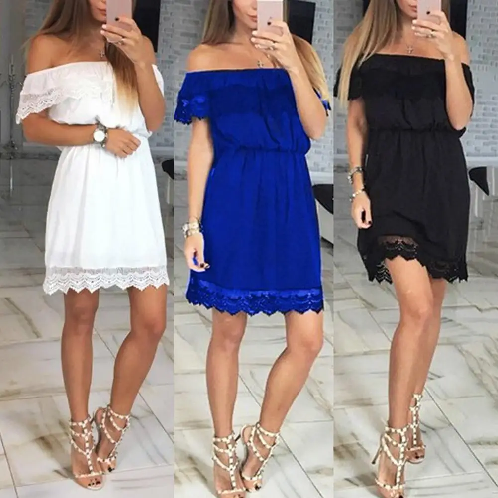 Ropa mujer vestido de otouno y verano mini fiesta cintura elatia sin tirantes encaje color sólido para muje | Женская одежда
