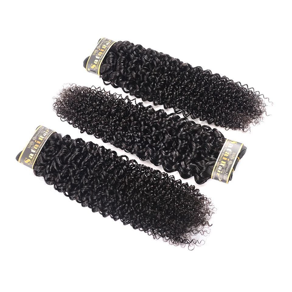 Курчавые волосы Satai 3 пучка с закрытыми волосами средняя часть натуральный цвет