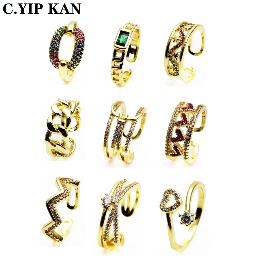 

Adjustable size open women's crystal ring Micro zircon set cute leaves stars ring Wide version of the ring Party jewelry gifts