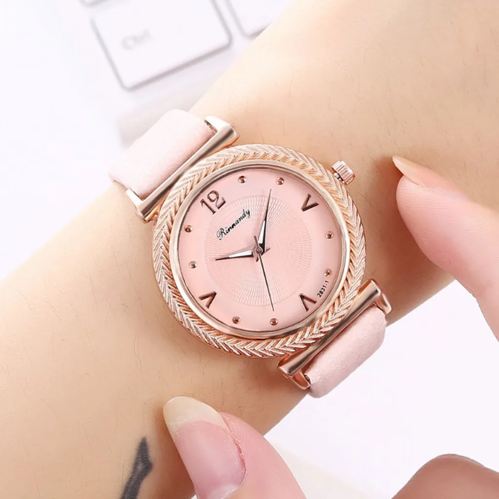 Модные женские часы с перфорацией Пшеницы уши чехол кожаный ремешок кварцевые