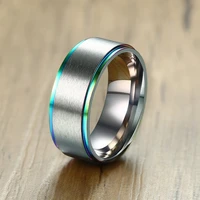 nhgbft 8mm wide stainless steel color ring for mens rainbow basic line ring wedding band jewelry