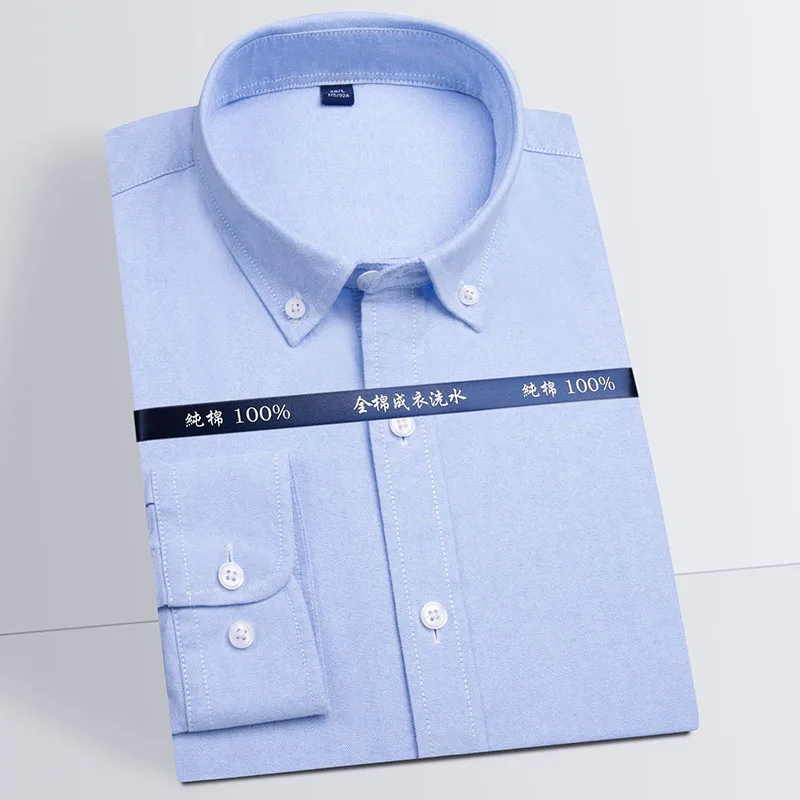 Мужская рубашка Оксфорд с длинным рукавом из 100% хлопка в деловом стиле | одежда