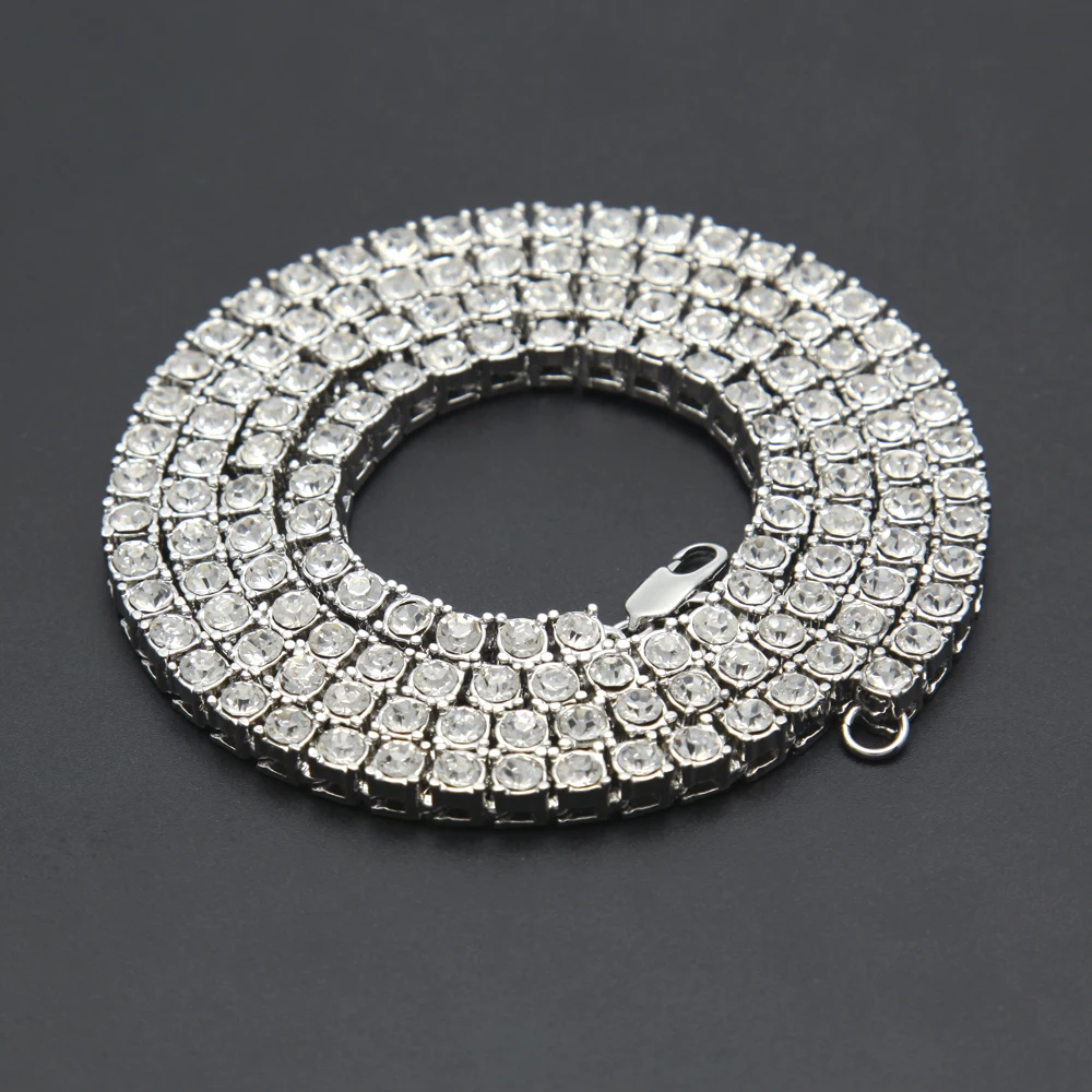 1 ряд теннисная цепочка хип хоп Bling Iced Out 5 мм ожерелья люксовый бренд серебряный