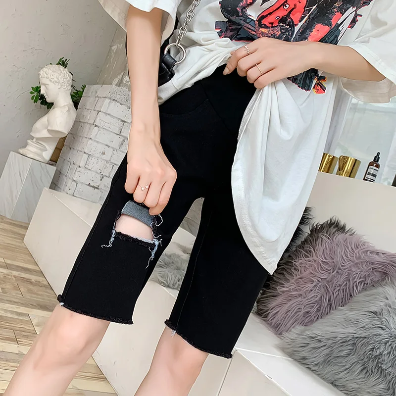 Стильные рваные джинсы для беременных с высокой талией короткие прямые брюки