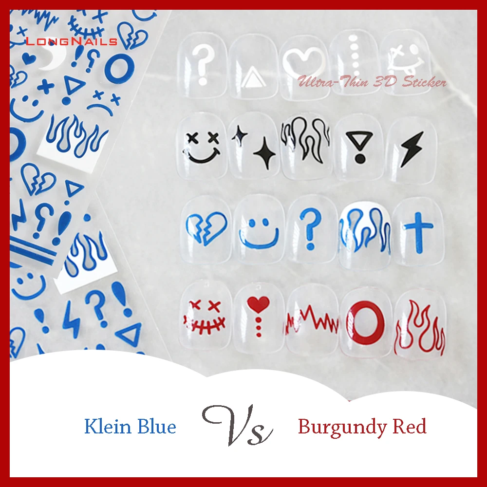 

8*10cm Naughty Emotion Face Nail 3D Stickers Ultra-Thin Klein Blue Burgundy Red French Fire Decal Adhesive Nail Trick Stick Aha!