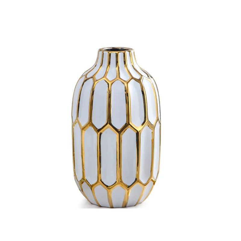 

Керамическая ваза в скандинавском стиле, креативная ваза с золотыми цветами, Современное украшение для дома, гостиной, Цветочная композици...
