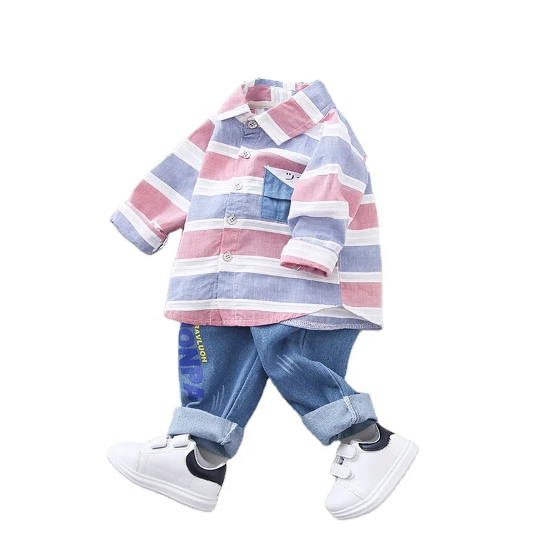 

Kids Spring Autumn Fashion Clothes Baby Boys Striped Shirt Pants 2pcs/sets Children Girl Cotton Clothing Infant Casual Tracksuit