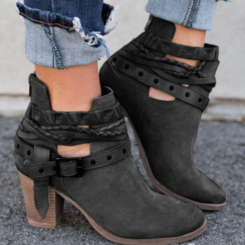 

2018 Autumn Winter Women Boots Fashion Casual Ladies Shoes Martin Boots Suede Leather Buckle Boots High Heeled Zipper Snow Boot