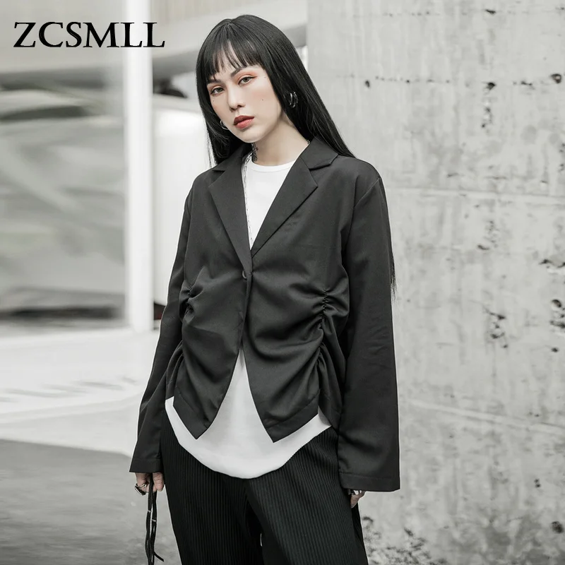 

ZCSMLL 2021 Новый Черный ветрозащитный плиссированный тонкий костюм куртка повседневная женская винтажная верхняя одежда с длинным рукавом шик...