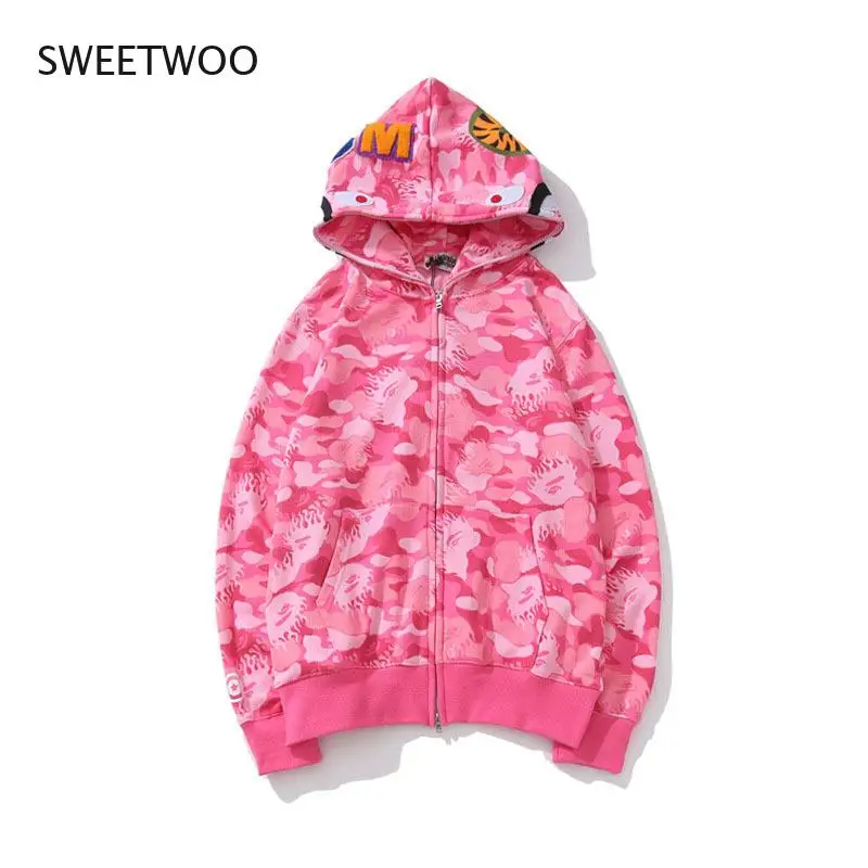 

2021 Hooded Cardigan Sweater Jacket Female Shark Camouflage Thin Sweater Men and Women Casual Couple Jacket