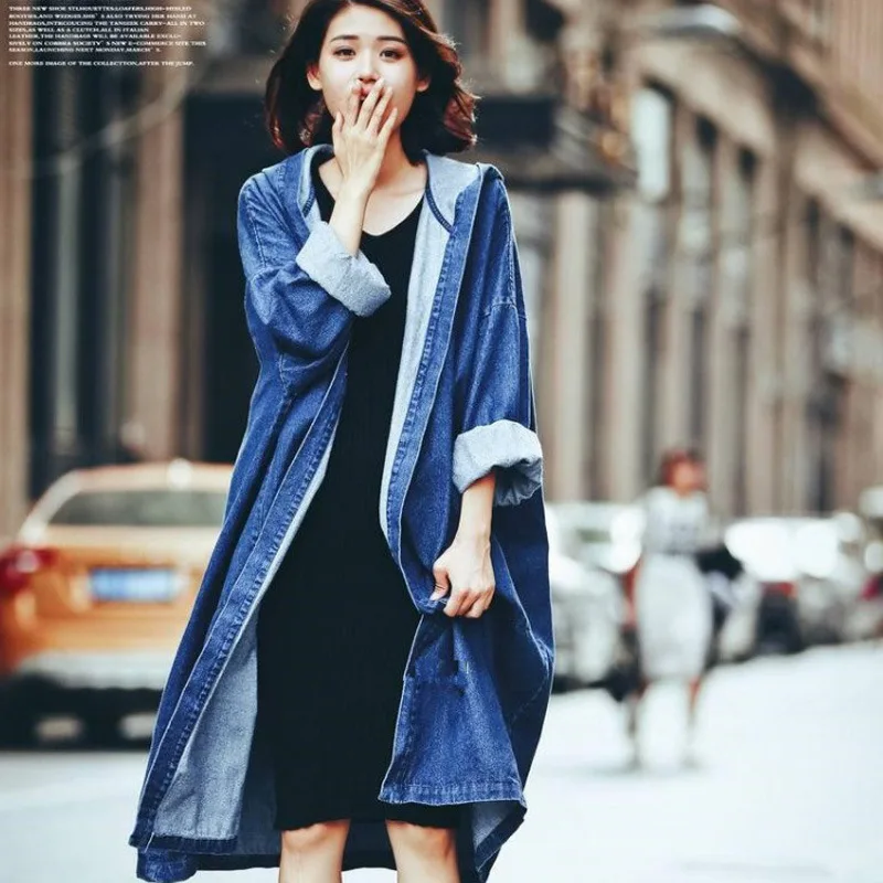 Свободное пальто для женщин больших размеров весна-осень ветровка с капюшоном и