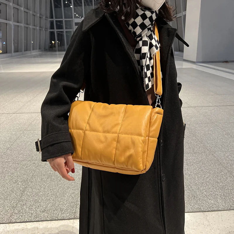 2022 winter brand pu leather quilted ladies padded crossbody bags luxury big designer women handbags soft padded shoulder bags free global shipping