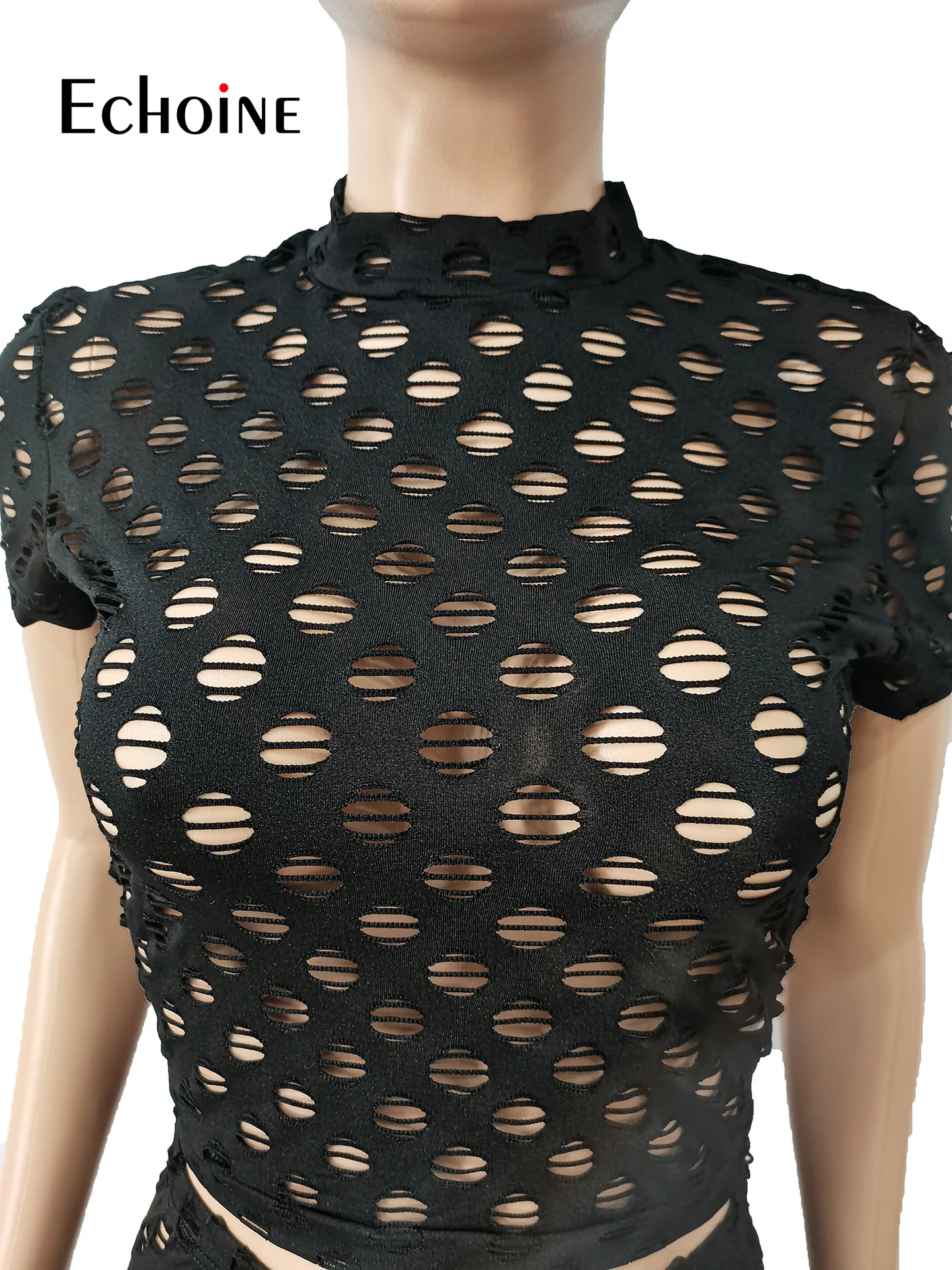 

Echoine Hollow out perspective Women Two 2 Piece Set Tank Tops and Shorts Jogger Sexy Sweatsuit Matching Tracksuit Outfits