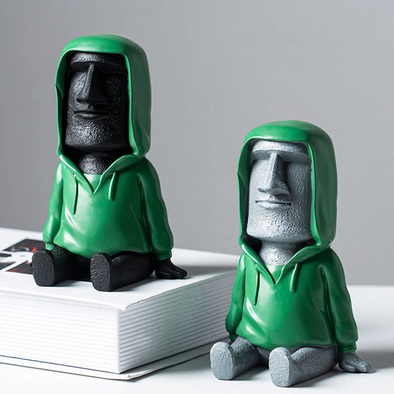 

Fashion Abstract Art Decorations Moai Figurine Miniature Office Ornaments Creative Mobile Phone Bracket Room Accessories Crafts