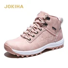 Женские уличные ботинки из ПУ кожи, розовые водонепроницаемые ботильоны с плюшевой подкладкой, большой размер 42, для зимы, 2021