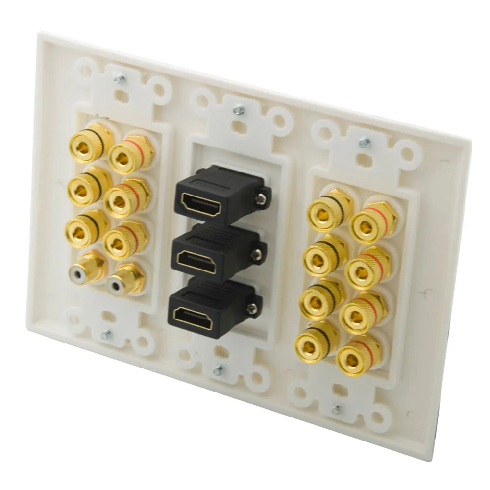 DMTMB 3 Gang Decorative Style 7.2 Speaker Wall Plate With Additional 3 Ports HDMI