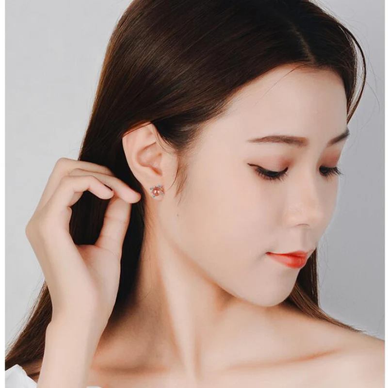 New Arrival Strawberry Crystal Moonstone Snowflake Stud Earrings top quality For Women Zircon Brincos Bijoux | Украшения и
