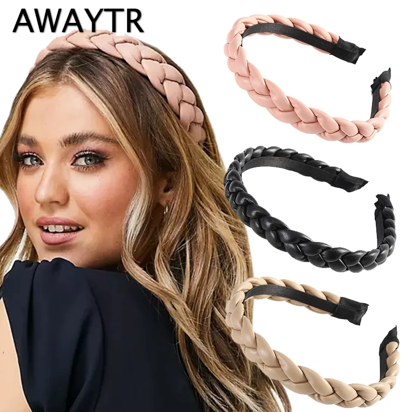 

Повязка на голову женская AWAYTR, из искусственной кожи, однотонная, в Корейском стиле