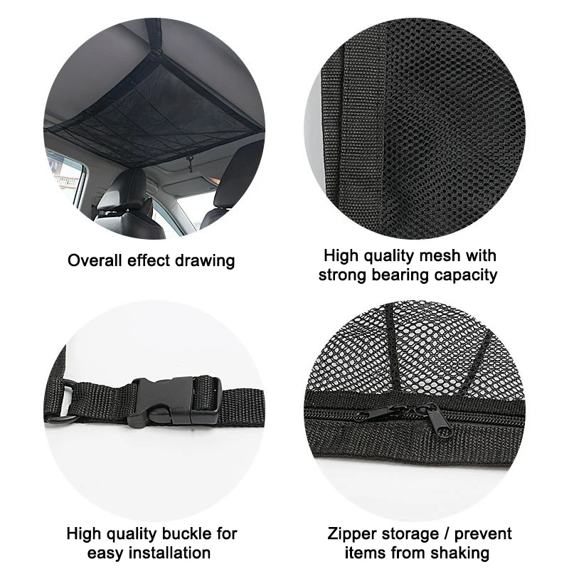 Portable Car Roof Storage Net Ceiling Sundries Bag Large Capacity Interior Stowing Tidying Organizer Accessorie | Автомобили и