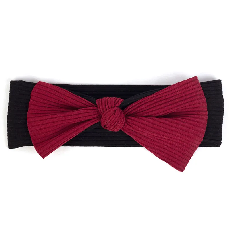 Wine red Black Geebro для новорожденных из хлопка на подкладке для маленьких мальчиков и девочек в рубчик и повязка на голову для детей, подарок для ребенка, мягкая эластичная бантом головной убор-лента для волос аксессуары - Цвет: Wine red Black