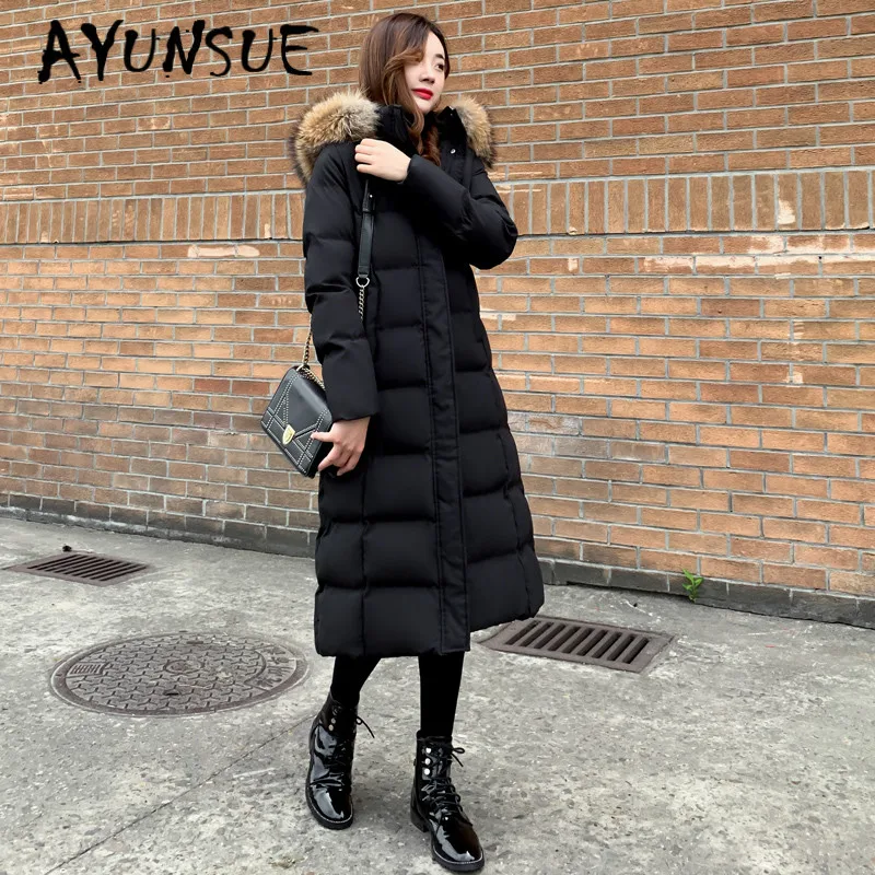 Пуховик AYUNSUE Женское пальто на белом утином пуху Корейская приталенная куртка