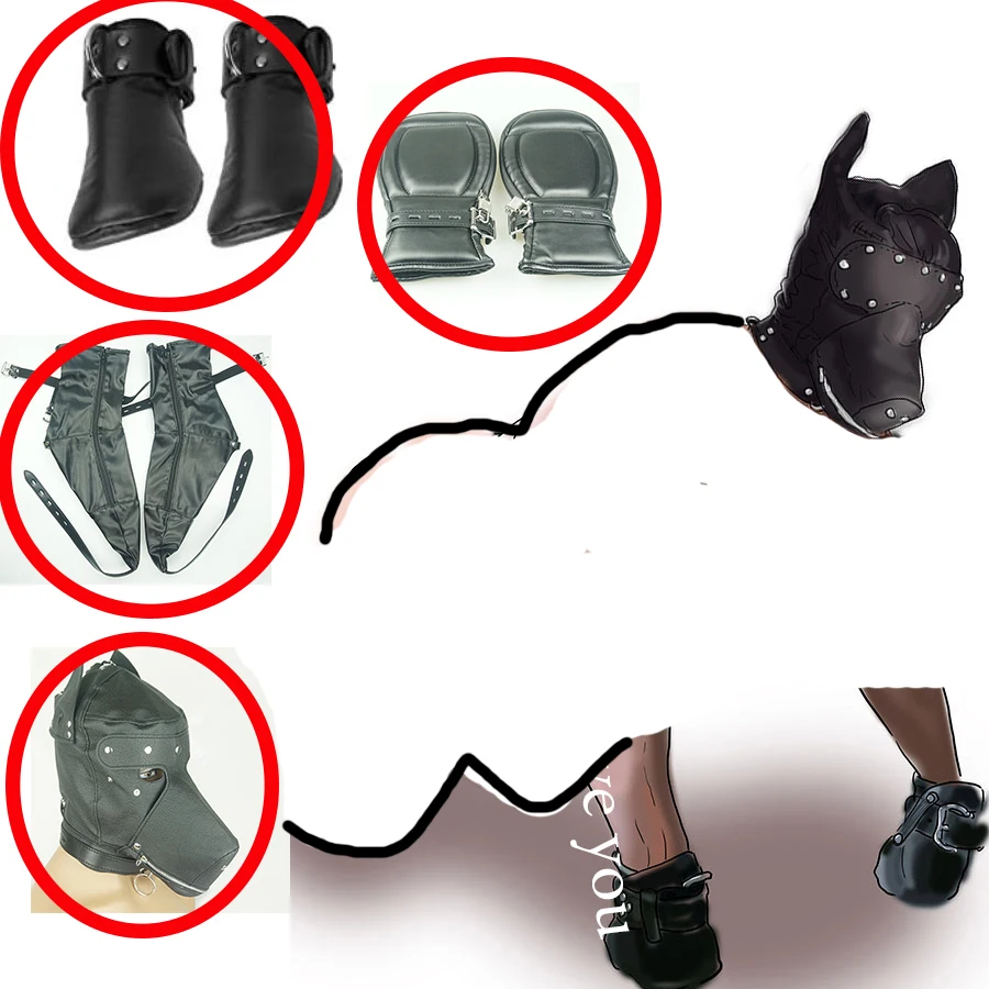 Маска на капюшон для собак перчатки лапки наручников Анальная пробка связывания