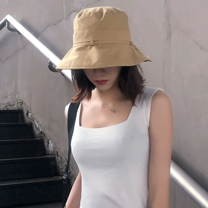 

Women Summer Foldable Wide Wired Brim Sun Hat Outdoor Travel UV Protection Elegant Ribbon Bow Solid Color Beach Cap