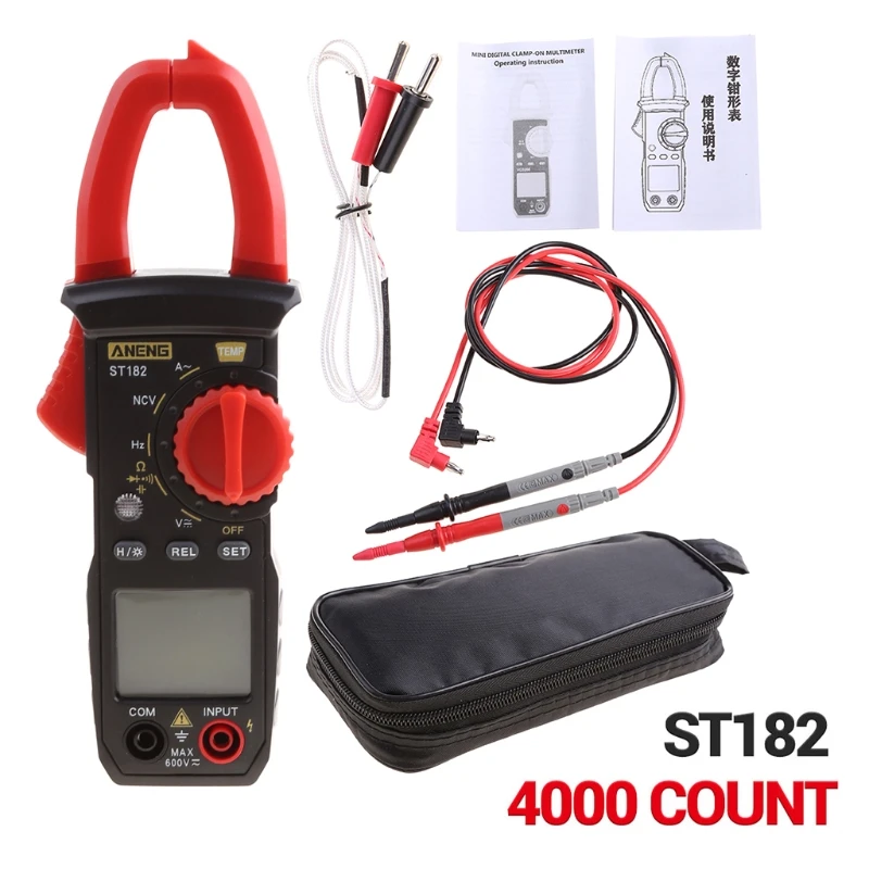 

ANENG ST182 Digital Clamp Meter DC/AC Current 4000 Counts Multimeter Ammeter Voltage Tester Car Amp Hz Capacitance NCV Ohm Test
